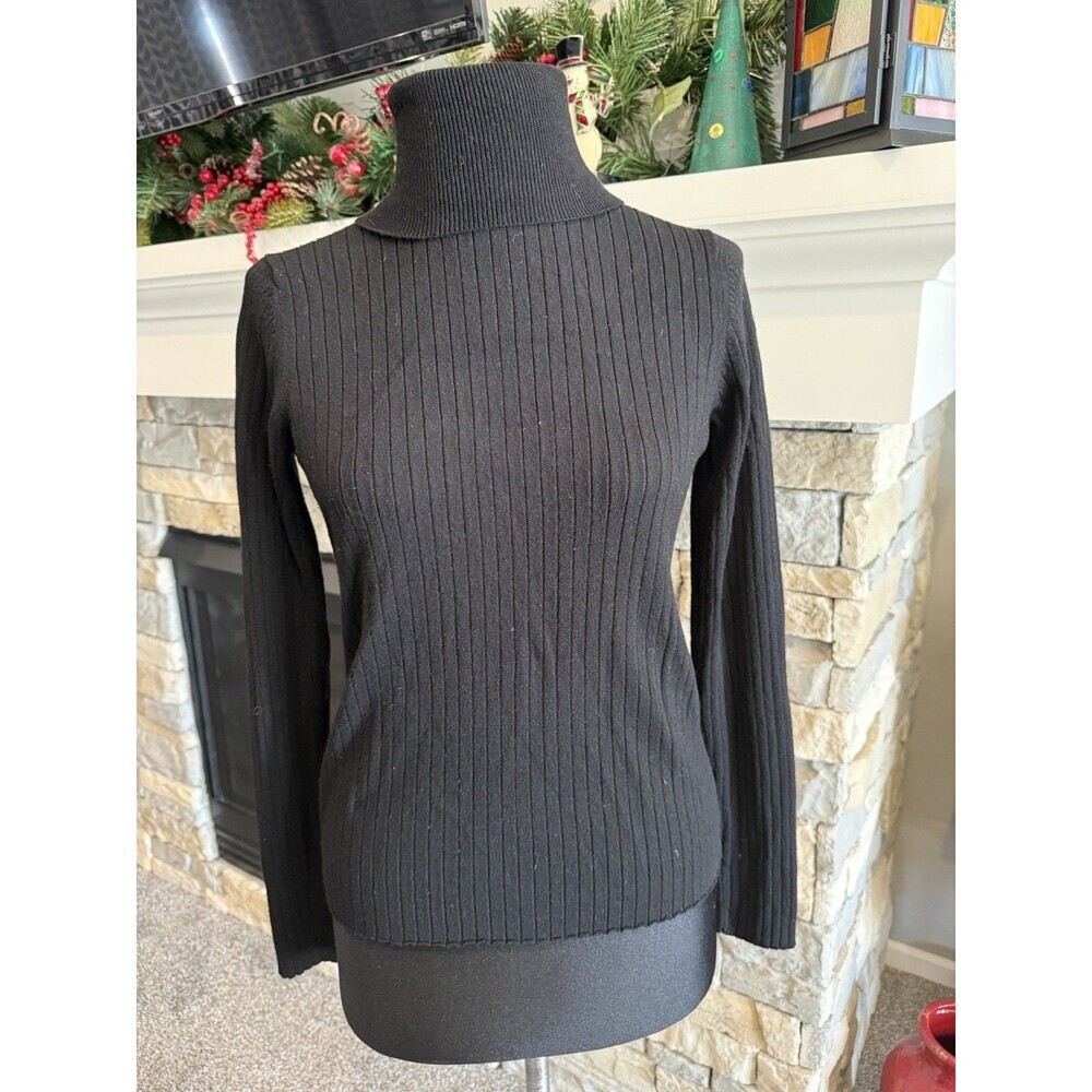 Calvin Klein Collection Sweater Womens Sz Small Black Ribbed Knit Turtleneck